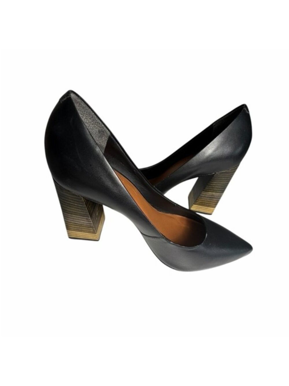 Velez Black Leather Pointed-Toe Smooth Leather Pump in Black Sz 36